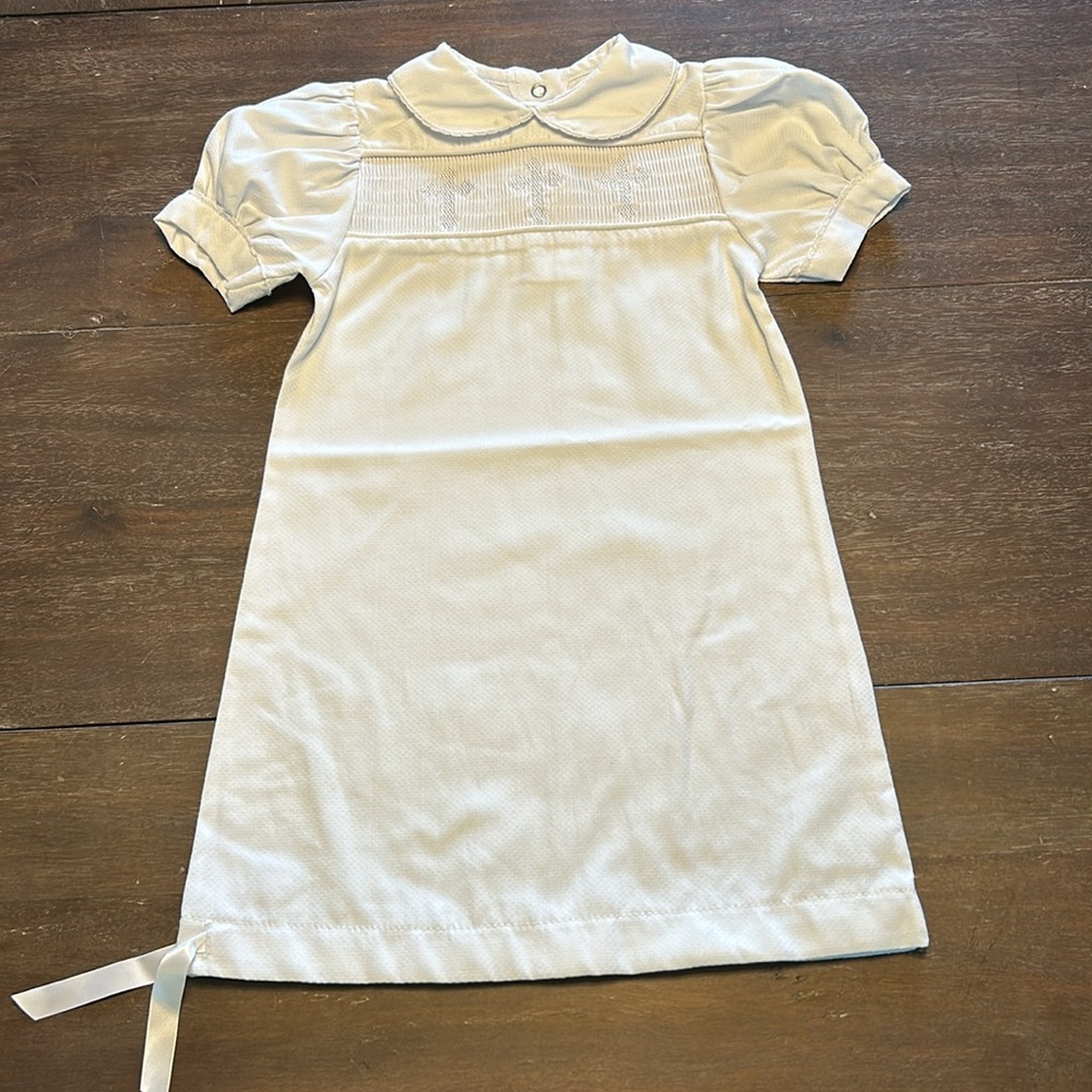 New Mainstreet Collection Smocked White Crosses Christening/Bapstism Gown